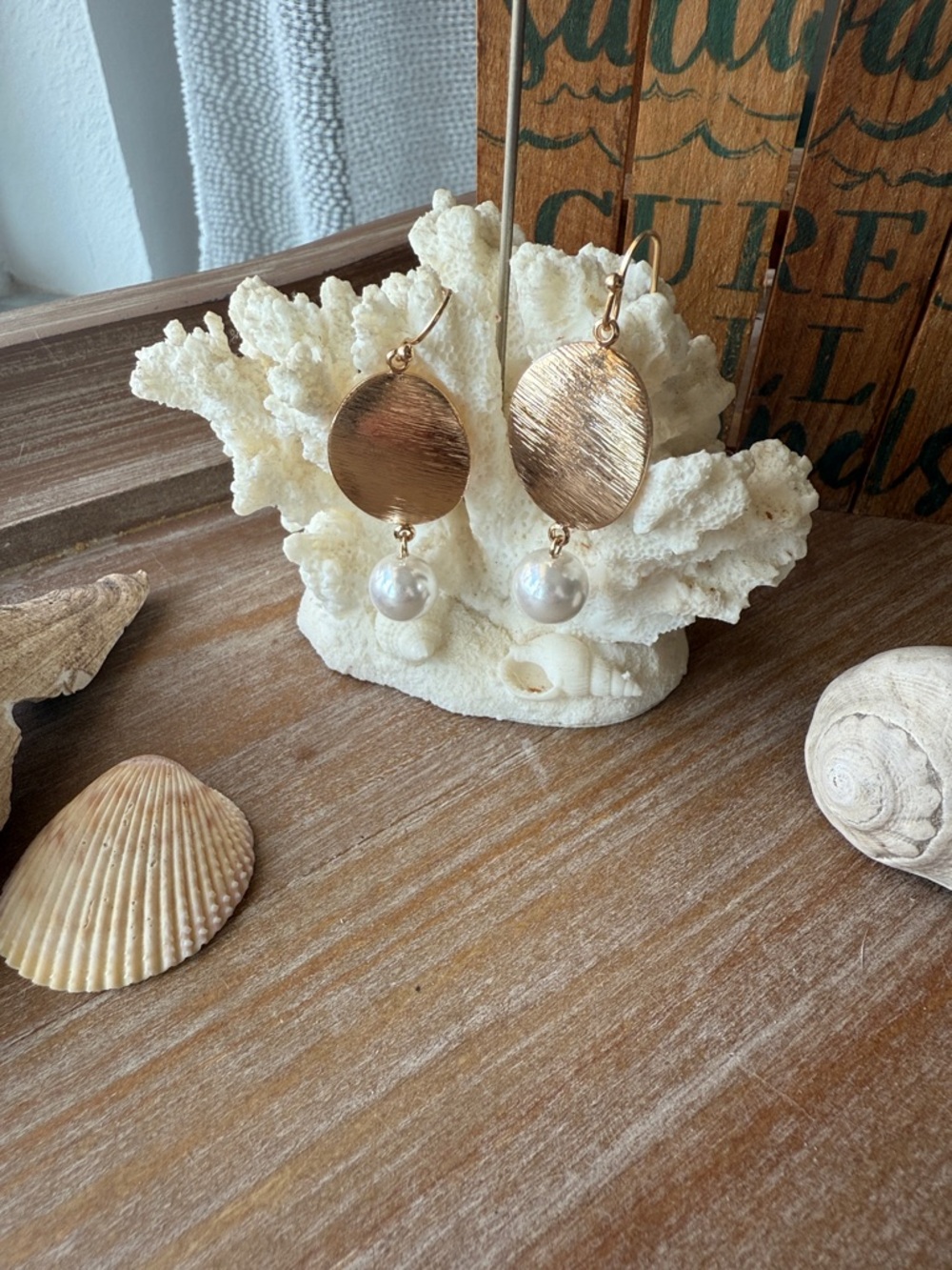 Gold Disc and Pearl Drop Earrings - Women Jewelry - Picture 7 of 12